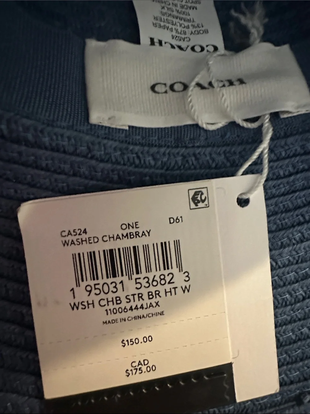 Coach Blue Straw Wide-Brim Hat with Cherry Band